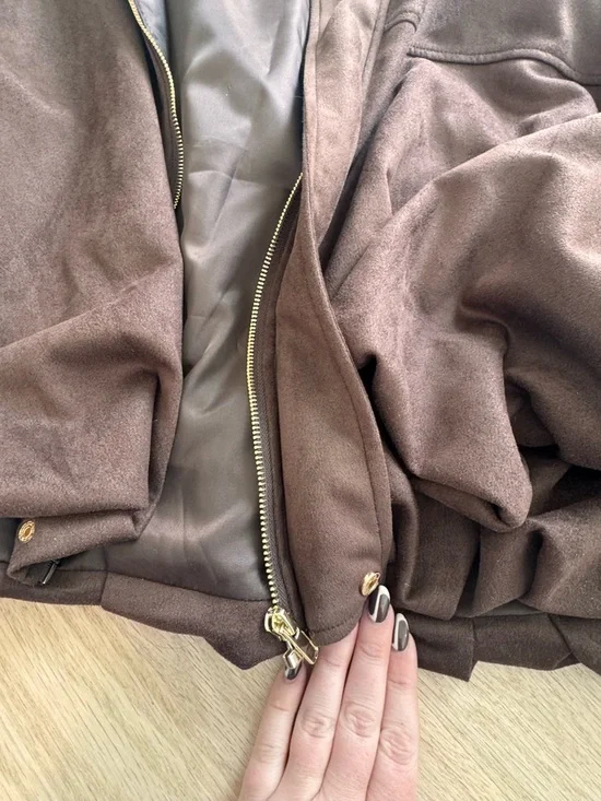 Brown Suede-Look Bomber Jacket - Picture 3 of 4